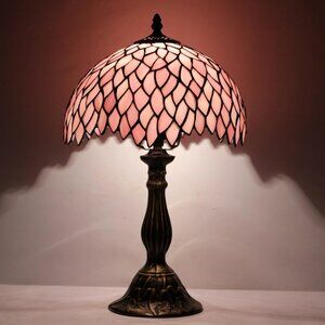 Tiffany Style Table Lamp Pink Wisteria Style Handmade Stained Glass Desk Light